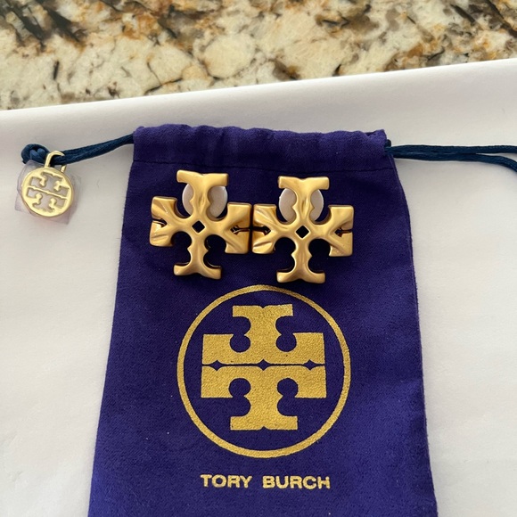 Tory Burch Gold Earrings with bag and box - Picture 14 of 15